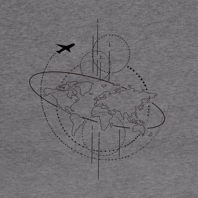 Flat earth line art minimalist illustration with plane by thecolddots